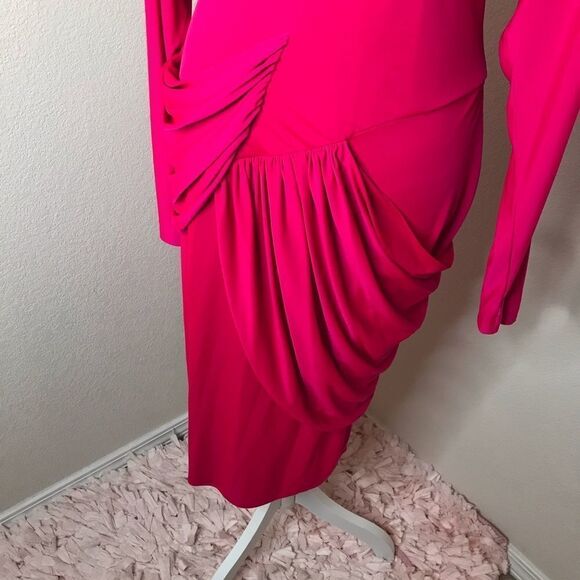 Vintage cascadei‎ hot pink drape midi dress - Picture 3 of 11
